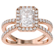 Radiant Halo Solitaire Criss Cross Lab Grown Diamond Engagement Ring