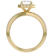 Emerald Halo Solitaire Criss Cross Lab Grown Diamond Engagement Ring