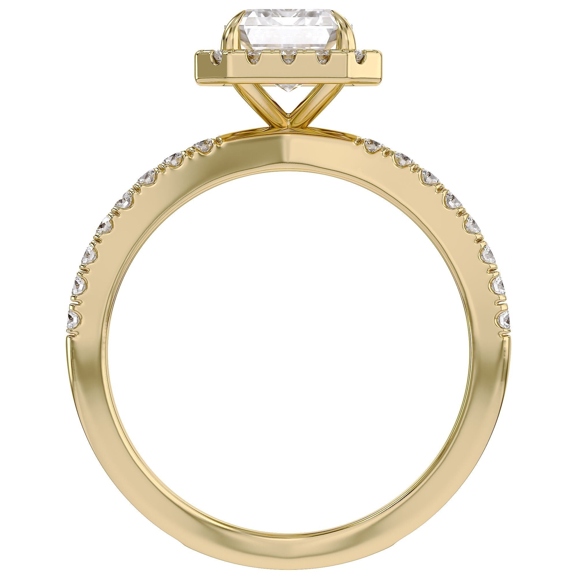 Emerald Halo Solitaire Criss Cross Lab Grown Diamond Engagement Ring
