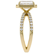 Emerald Halo Solitaire Criss Cross Lab Grown Diamond Engagement Ring