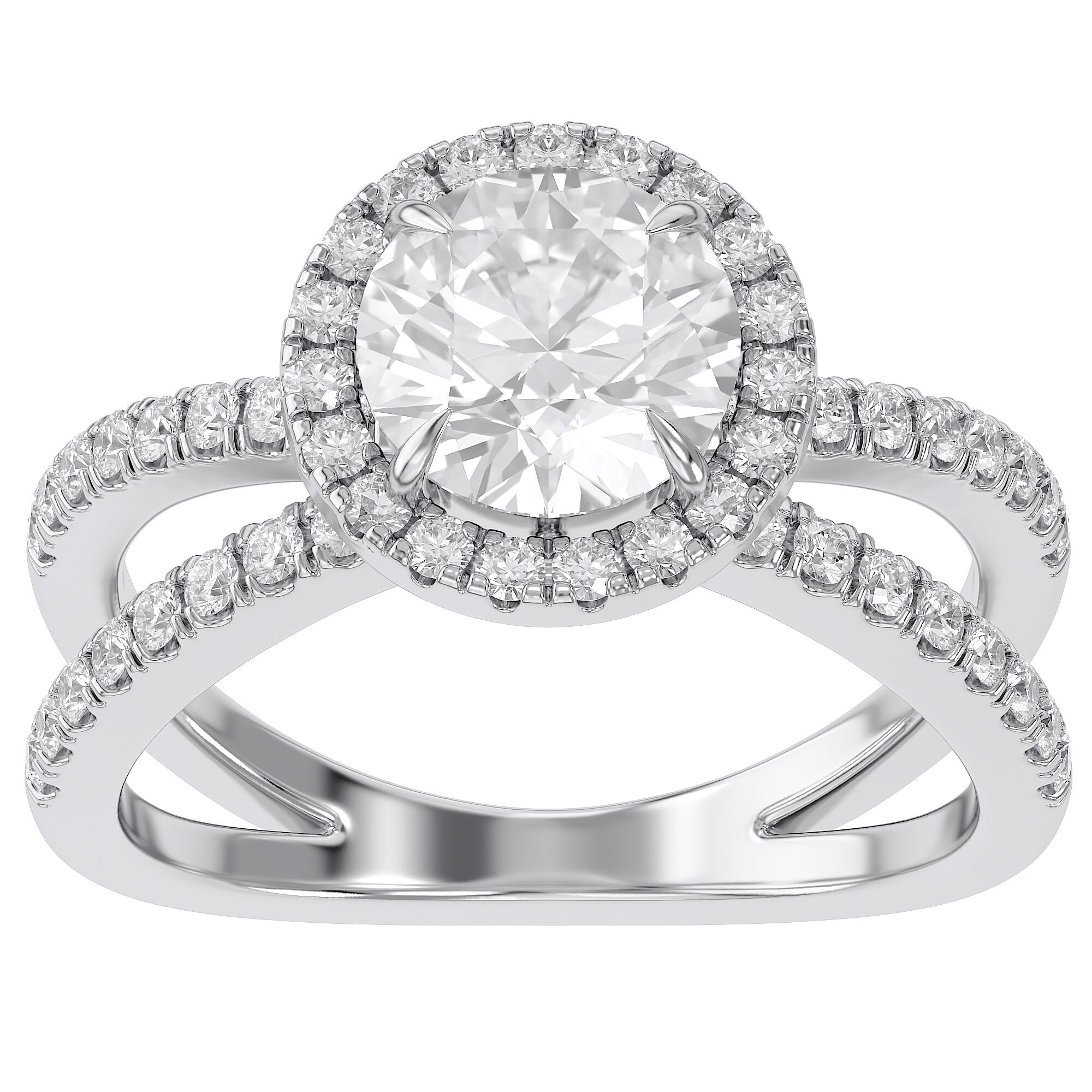 Round Halo Solitaire Criss Cross Lab Grown Diamond Engagement Ring