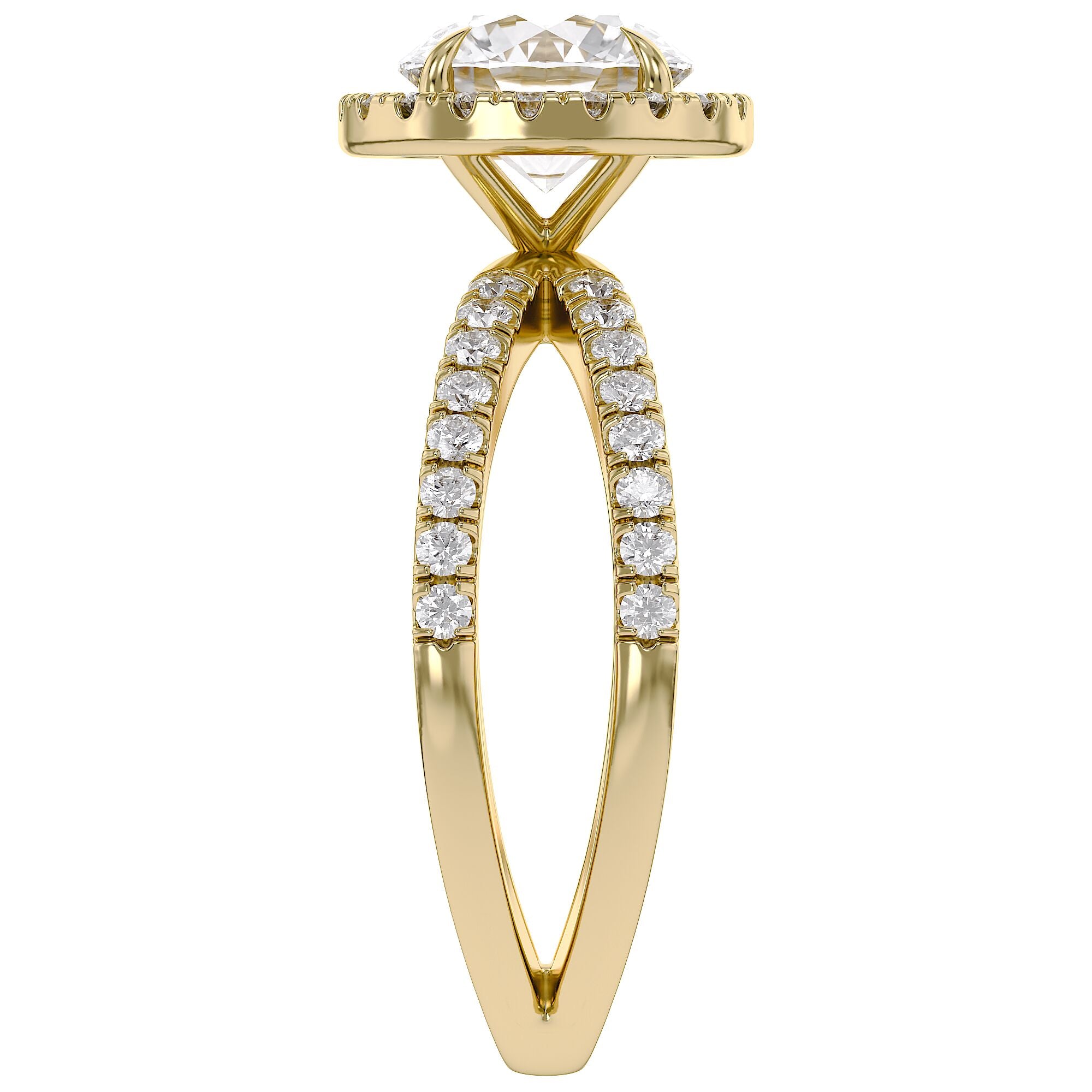 Round Halo Solitaire Criss Cross Lab Grown Diamond Engagement Ring