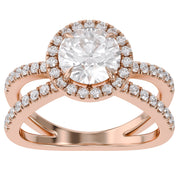 Round Halo Solitaire Criss Cross Lab Grown Diamond Engagement Ring