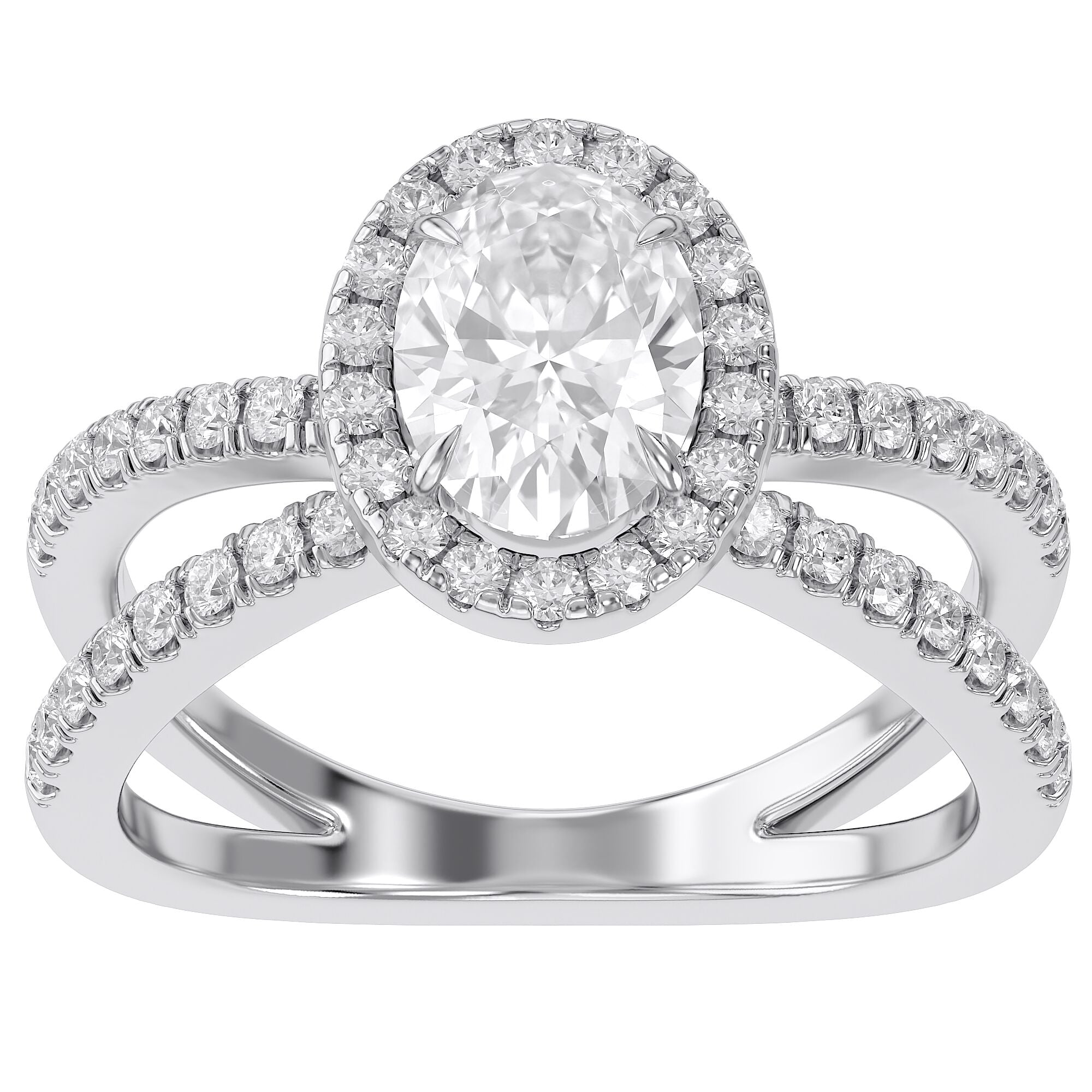 Oval Halo Solitaire Criss Cross Lab Grown Diamond Engagement Ring