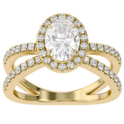 Oval Halo Solitaire Criss Cross Lab Grown Diamond Engagement Ring