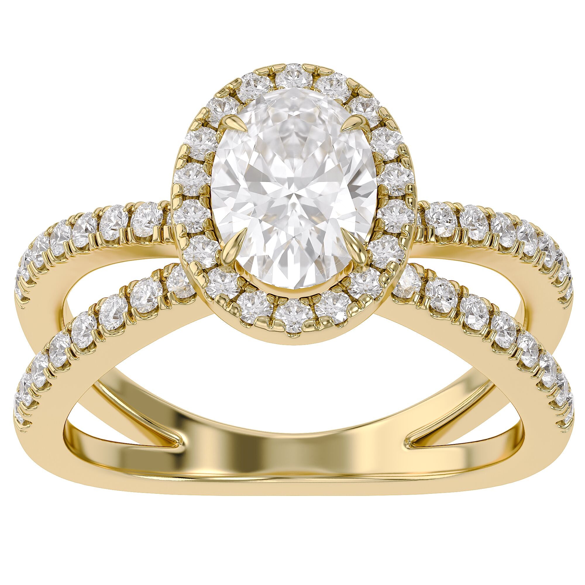 Oval Halo Solitaire Criss Cross Lab Grown Diamond Engagement Ring