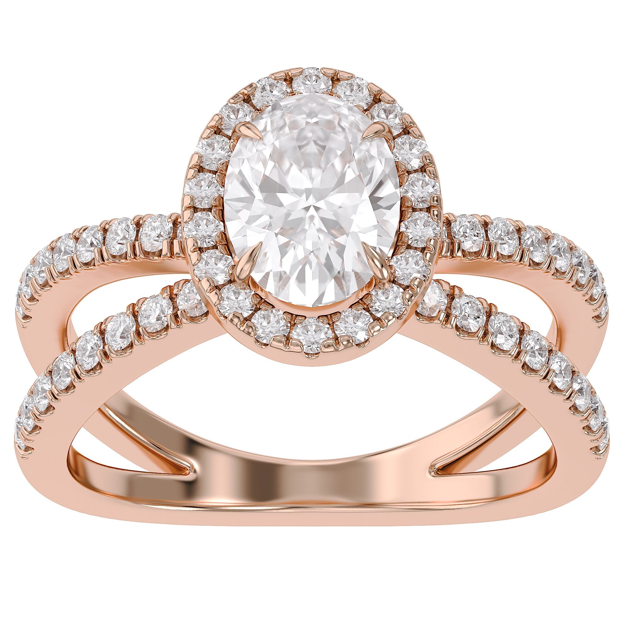 Oval Halo Solitaire Criss Cross Lab Grown Diamond Engagement Ring