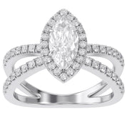 Marquise Halo Solitaire Criss Cross Lab Grown Diamond Engagement Ring