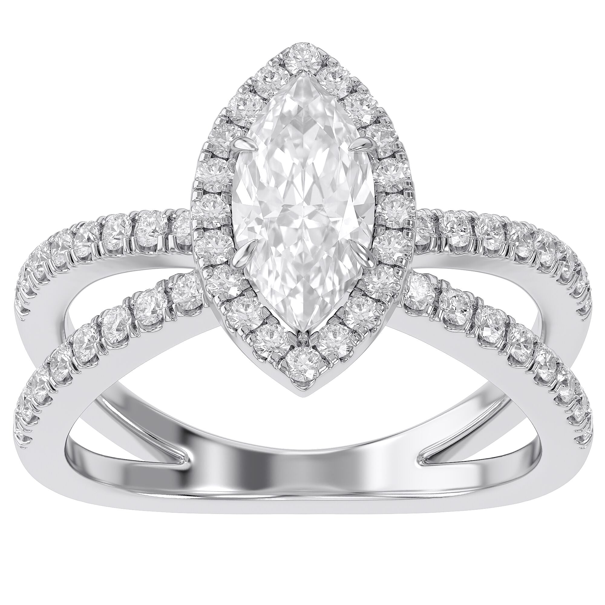 Marquise Halo Solitaire Criss Cross Lab Grown Diamond Engagement Ring