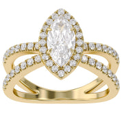 Marquise Halo Solitaire Criss Cross Lab Grown Diamond Engagement Ring