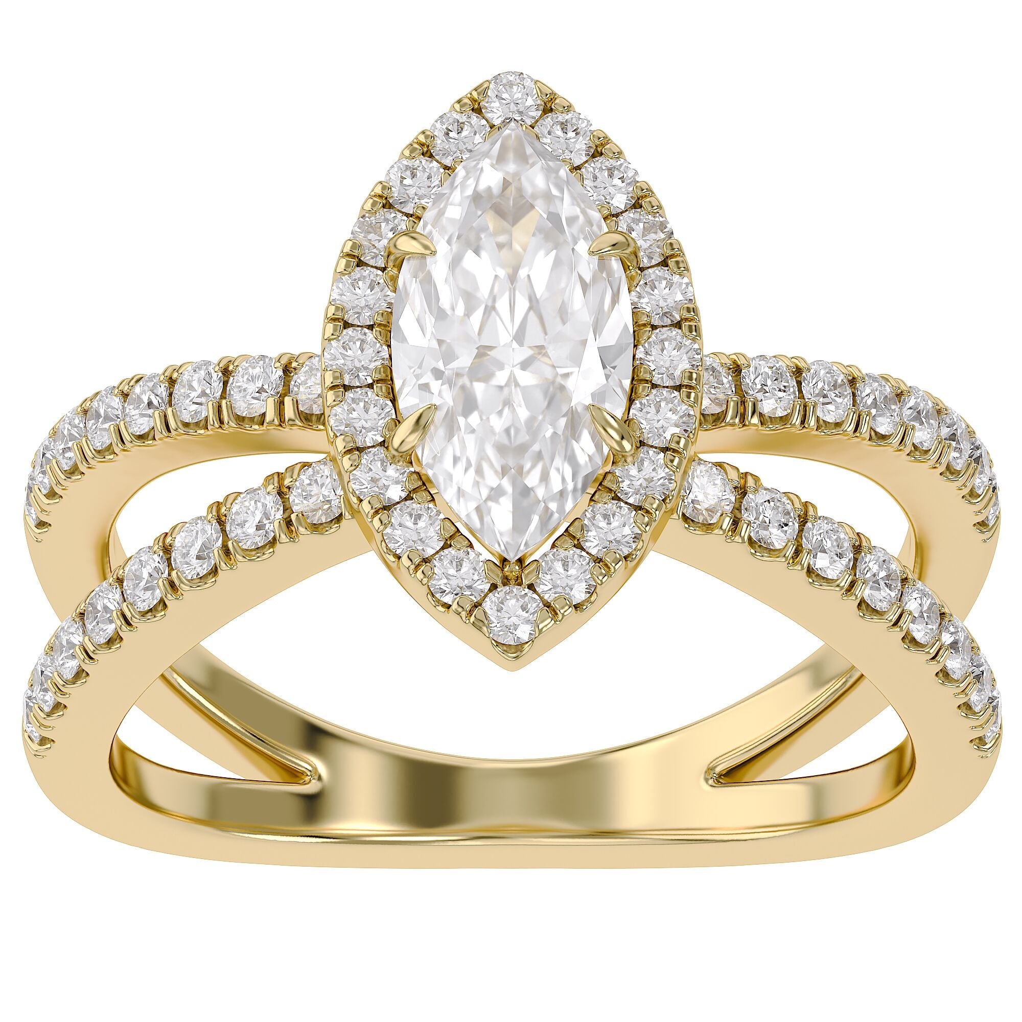 Marquise Halo Solitaire Criss Cross Lab Grown Diamond Engagement Ring