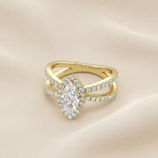 Marquise Halo Solitaire Criss Cross Lab Grown Diamond Engagement Ring