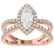 Marquise Halo Solitaire Criss Cross Lab Grown Diamond Engagement Ring