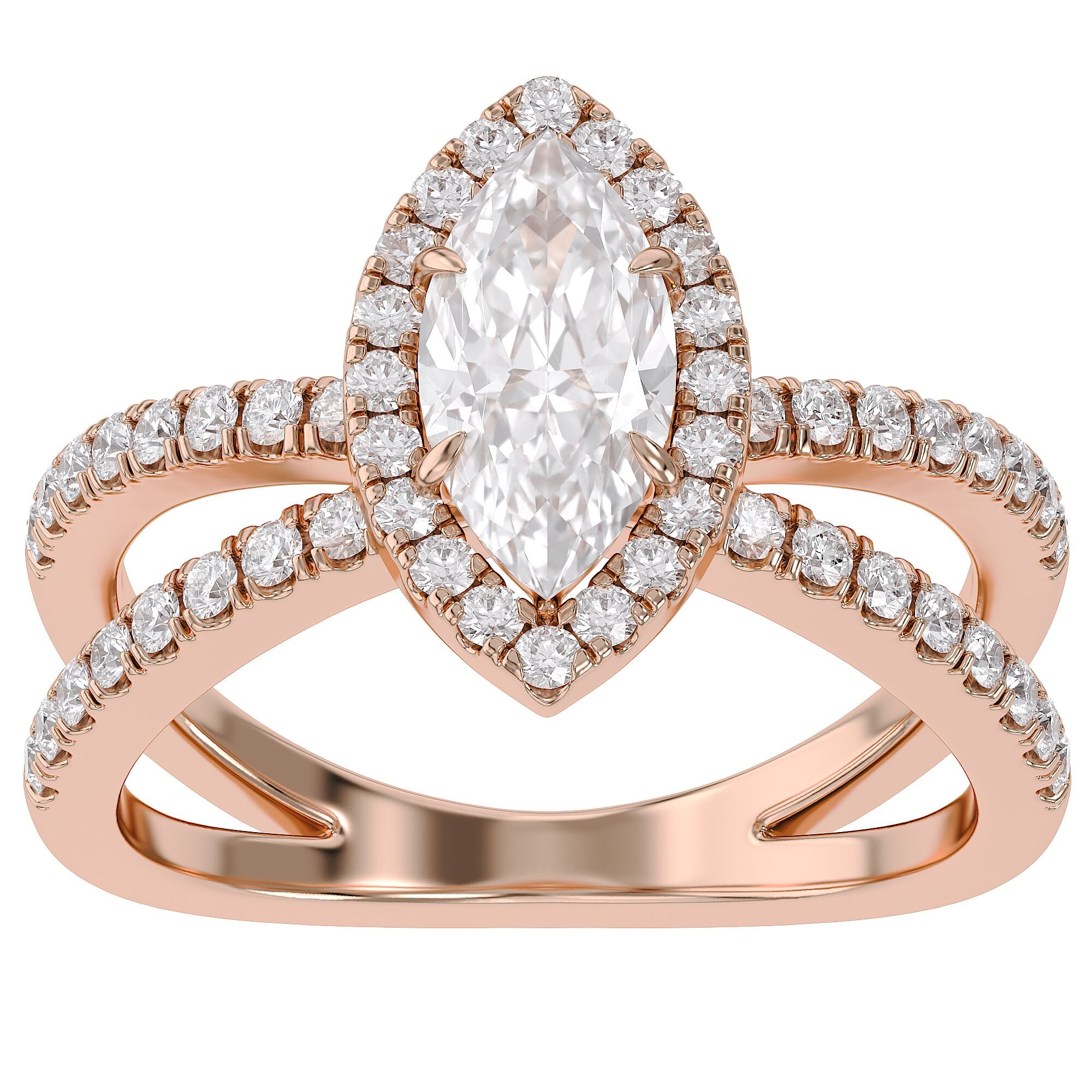 Marquise Halo Solitaire Criss Cross Lab Grown Diamond Engagement Ring