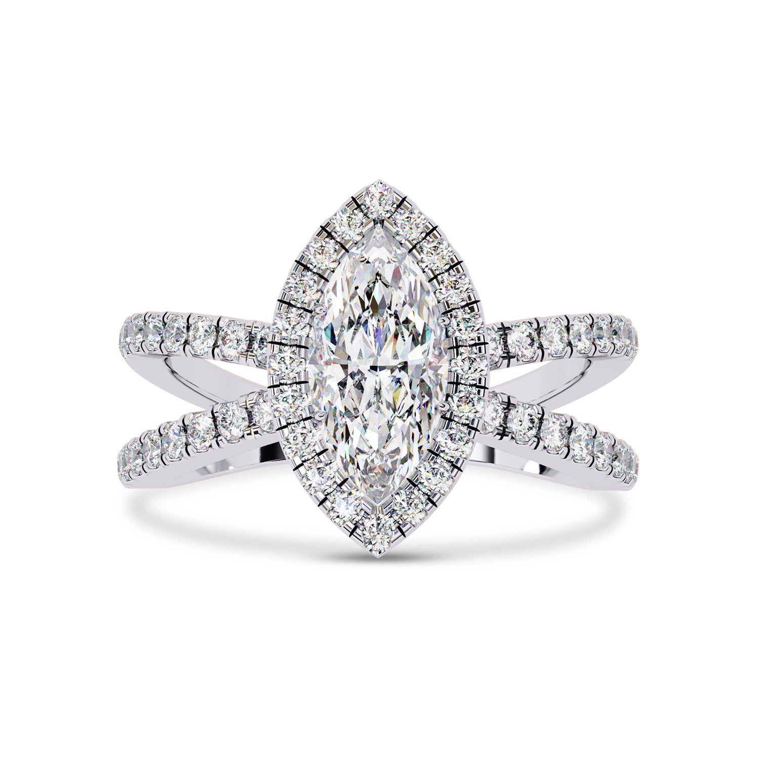 Marquise Halo Solitaire Criss Cross Lab Grown Diamond Engagement Ring