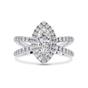 Marquise Halo Solitaire Criss Cross Lab Grown Diamond Engagement Ring