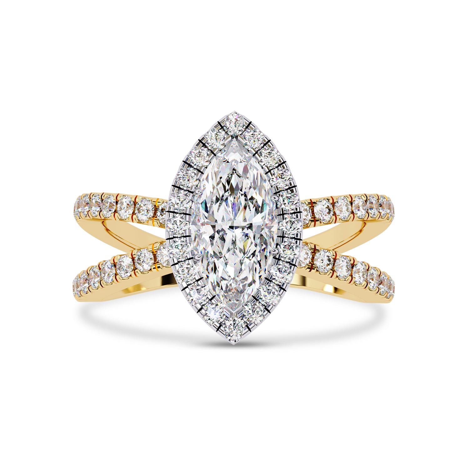 Marquise Halo Solitaire Criss Cross Lab Grown Diamond Engagement Ring
