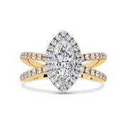 Marquise Halo Solitaire Criss Cross Lab Grown Diamond Engagement Ring