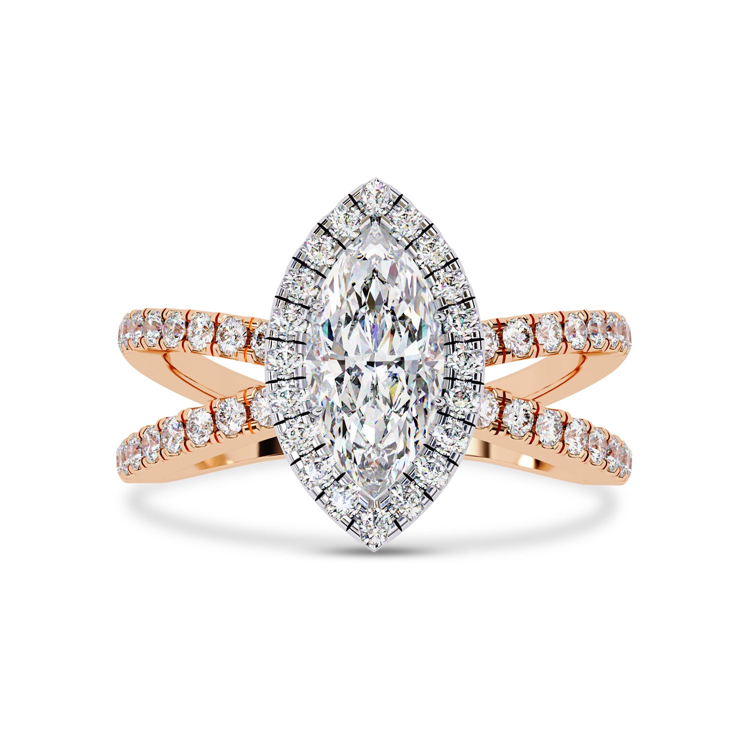 Marquise Halo Solitaire Criss Cross Lab Grown Diamond Engagement Ring