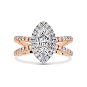 Marquise Halo Solitaire Criss Cross Lab Grown Diamond Engagement Ring