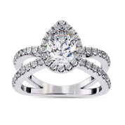 Pear Halo Solitaire Criss Cross Lab Grown Diamond Engagement Ring