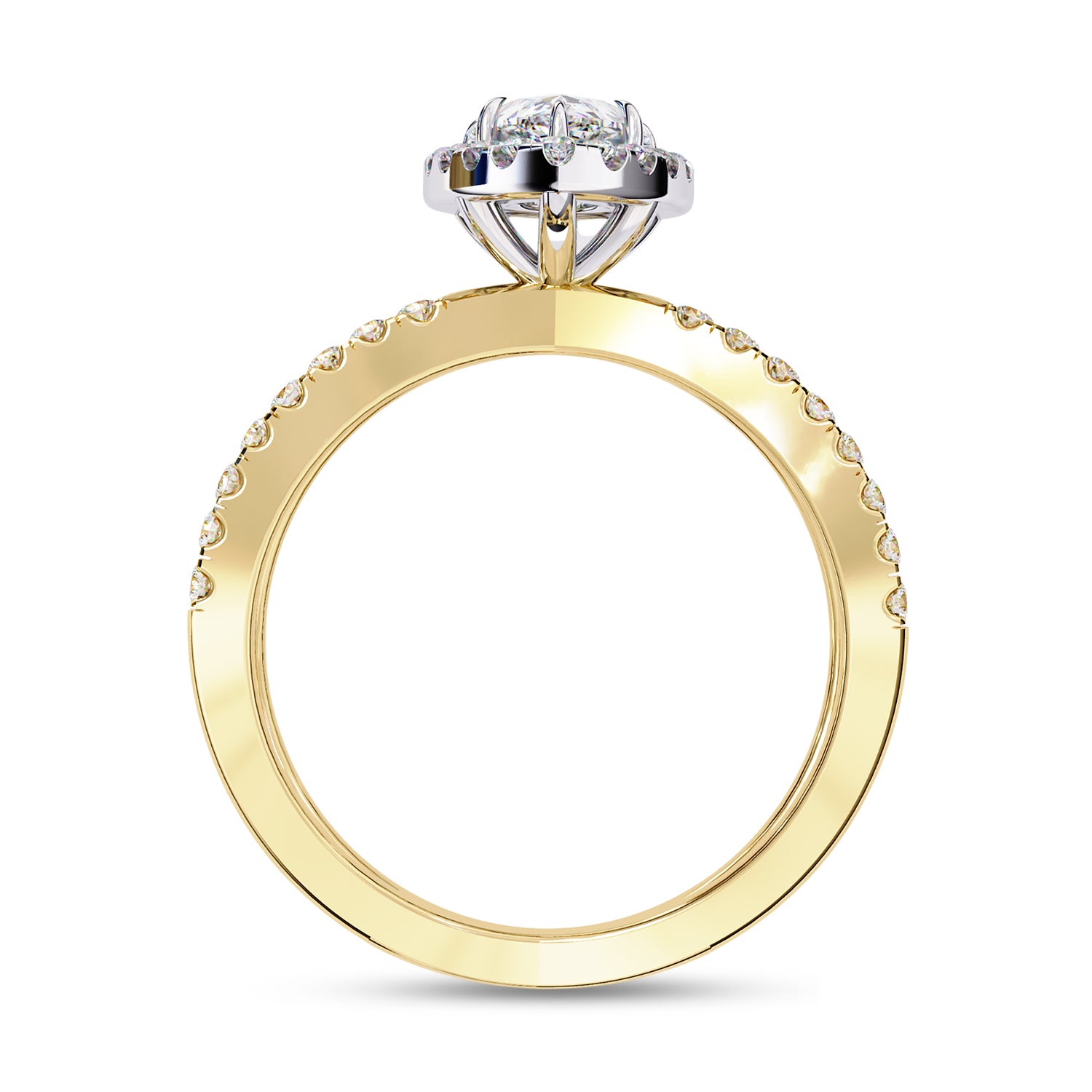 Pear Halo Solitaire Criss Cross Lab Grown Diamond Engagement Ring
