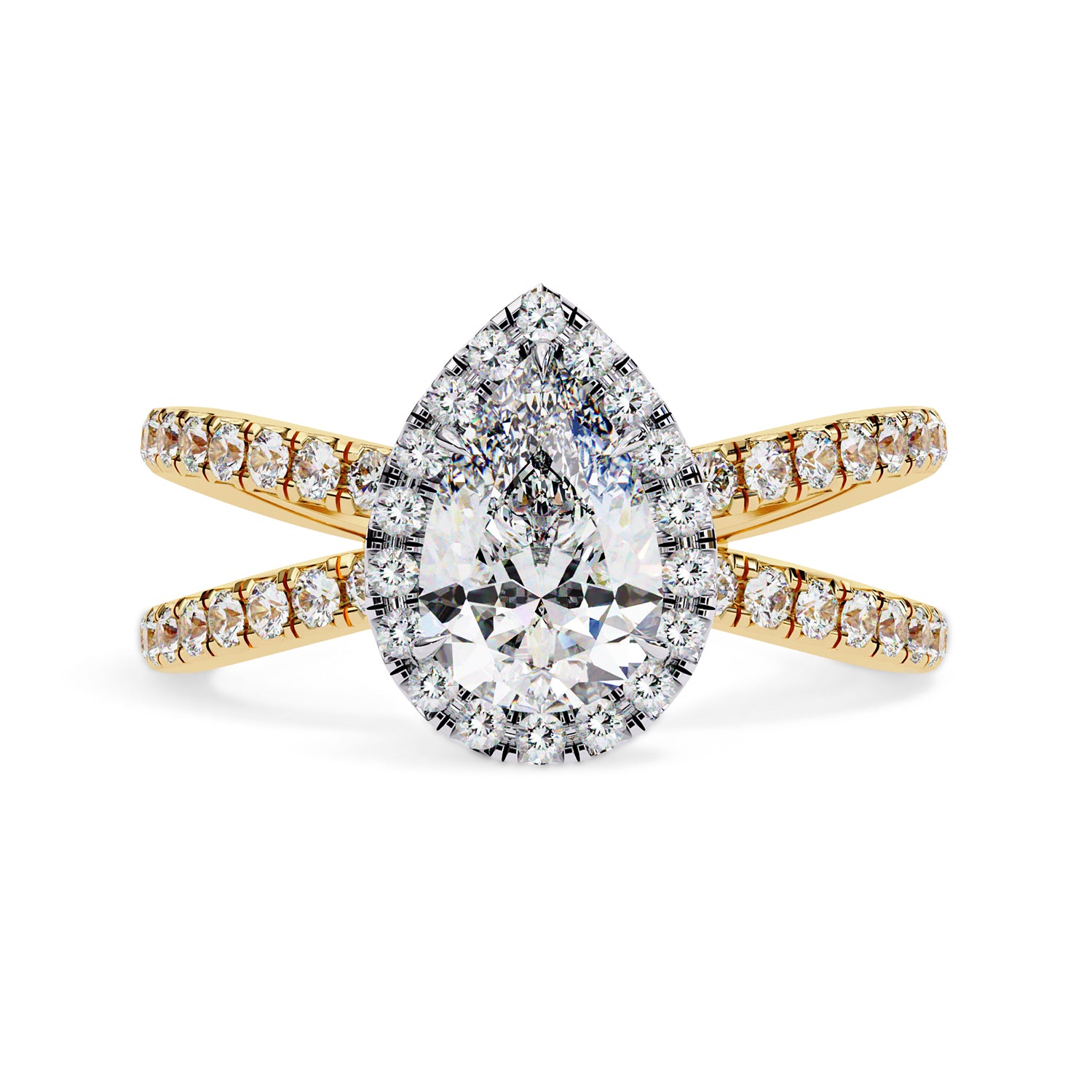 Pear Halo Solitaire Criss Cross Lab Grown Diamond Engagement Ring