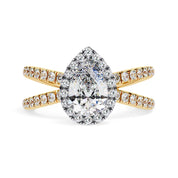 Pear Halo Solitaire Criss Cross Lab Grown Diamond Engagement Ring