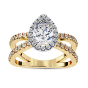 Pear Halo Solitaire Criss Cross Lab Grown Diamond Engagement Ring