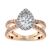 Pear Halo Solitaire Criss Cross Lab Grown Diamond Engagement Ring