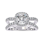 Cushion Halo Solitaire Criss Cross Lab Grown Diamond Engagement Ring