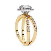Cushion Halo Solitaire Criss Cross Lab Grown Diamond Engagement Ring