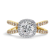 Cushion Halo Solitaire Criss Cross Lab Grown Diamond Engagement Ring