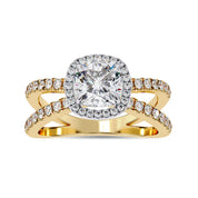 Cushion Halo Solitaire Criss Cross Lab Grown Diamond Engagement Ring