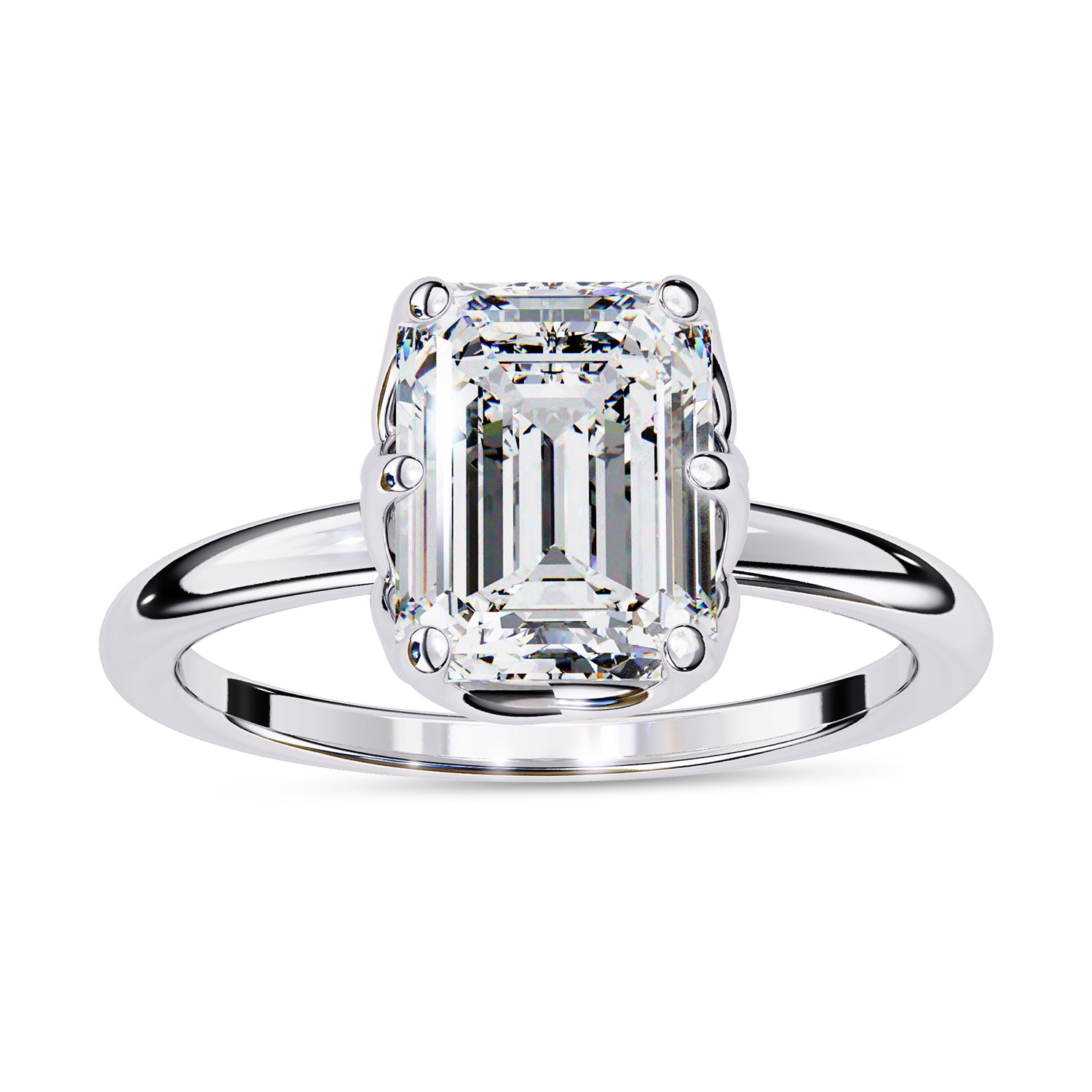 6 Prong Emerald Solitaire Lab Grown Diamond Engagement Ring