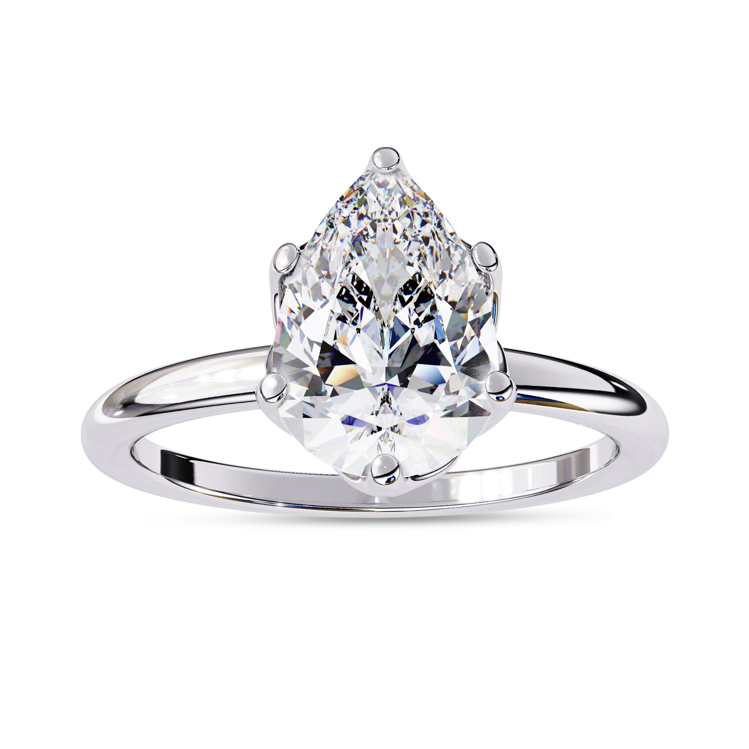 6 Prong Pear Solitaire Lab Grown Diamond Engagement Ring