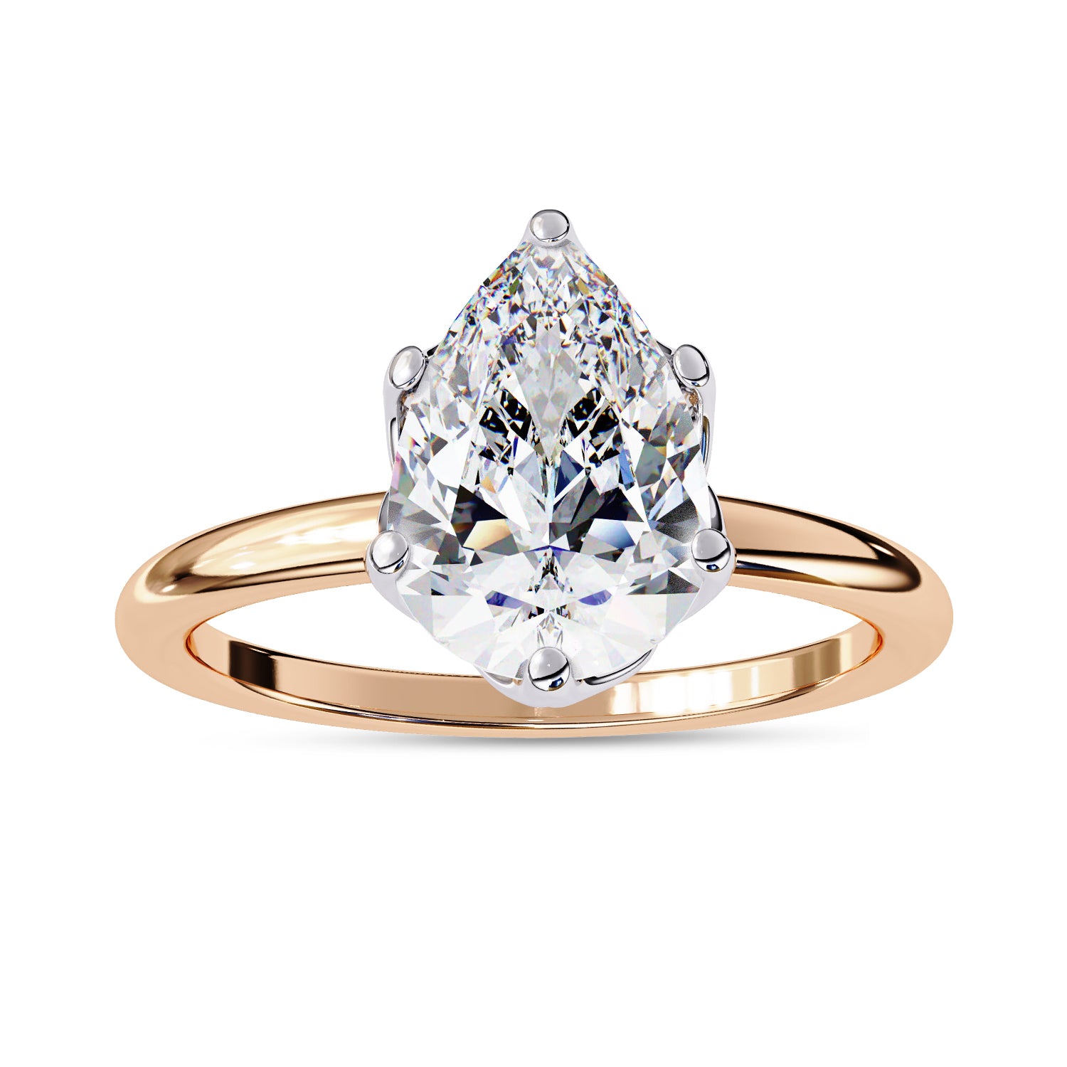 6 Prong Pear Solitaire Lab Grown Diamond Engagement Ring