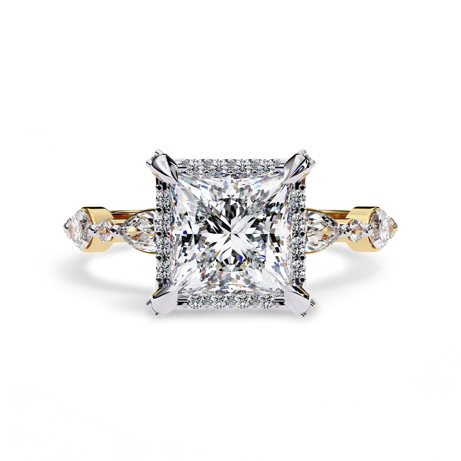 Princess Hidden Halo Solitare Engagement Lab Grown Diamond Ring
