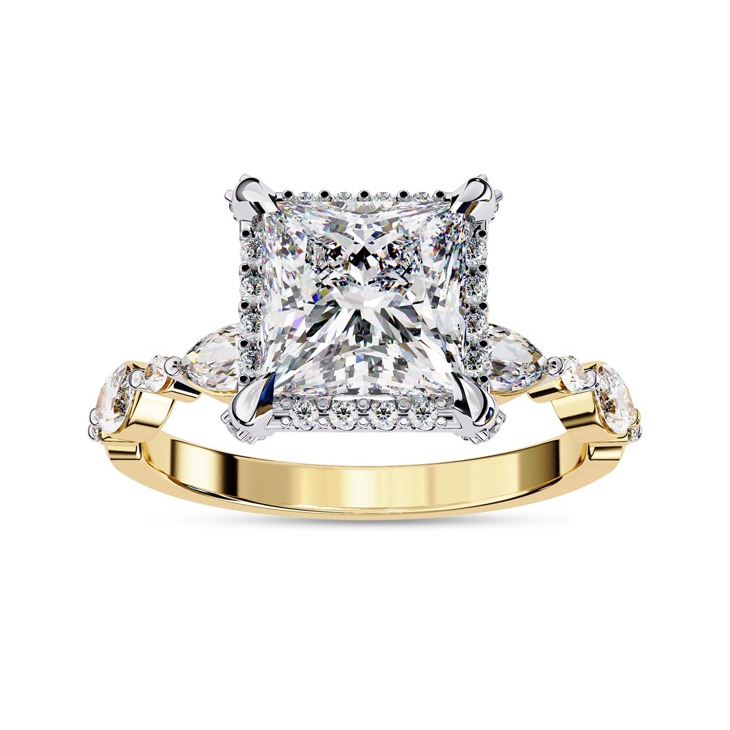 Princess Hidden Halo Solitare Engagement Lab Grown Diamond Ring
