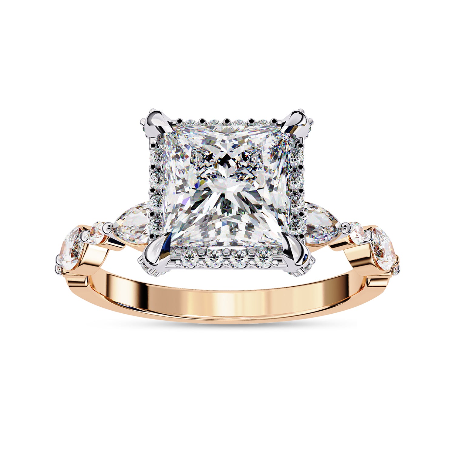 Princess Hidden Halo Solitare Engagement Lab Grown Diamond Ring