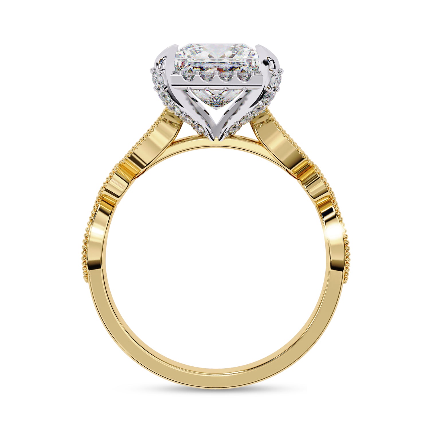 Princess Hidden Halo Solitare Lab Grown Diamond Beaded Engagement Ring
