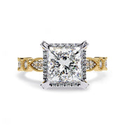 Princess Hidden Halo Solitare Lab Grown Diamond Beaded Engagement Ring