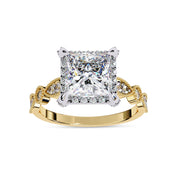 Princess Hidden Halo Solitare Lab Grown Diamond Beaded Engagement Ring