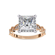 Princess Hidden Halo Solitare Lab Grown Diamond Beaded Engagement Ring