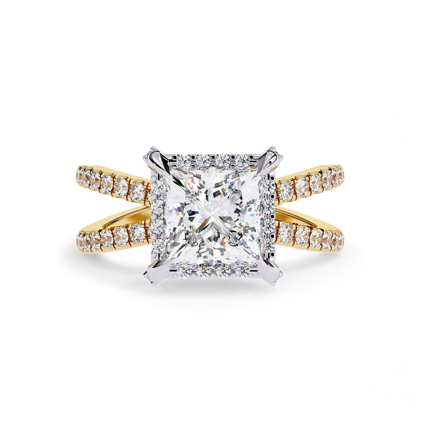 Criss Cross Hidden Halo Solitaire Lab Grown Diamond Engagement Ring