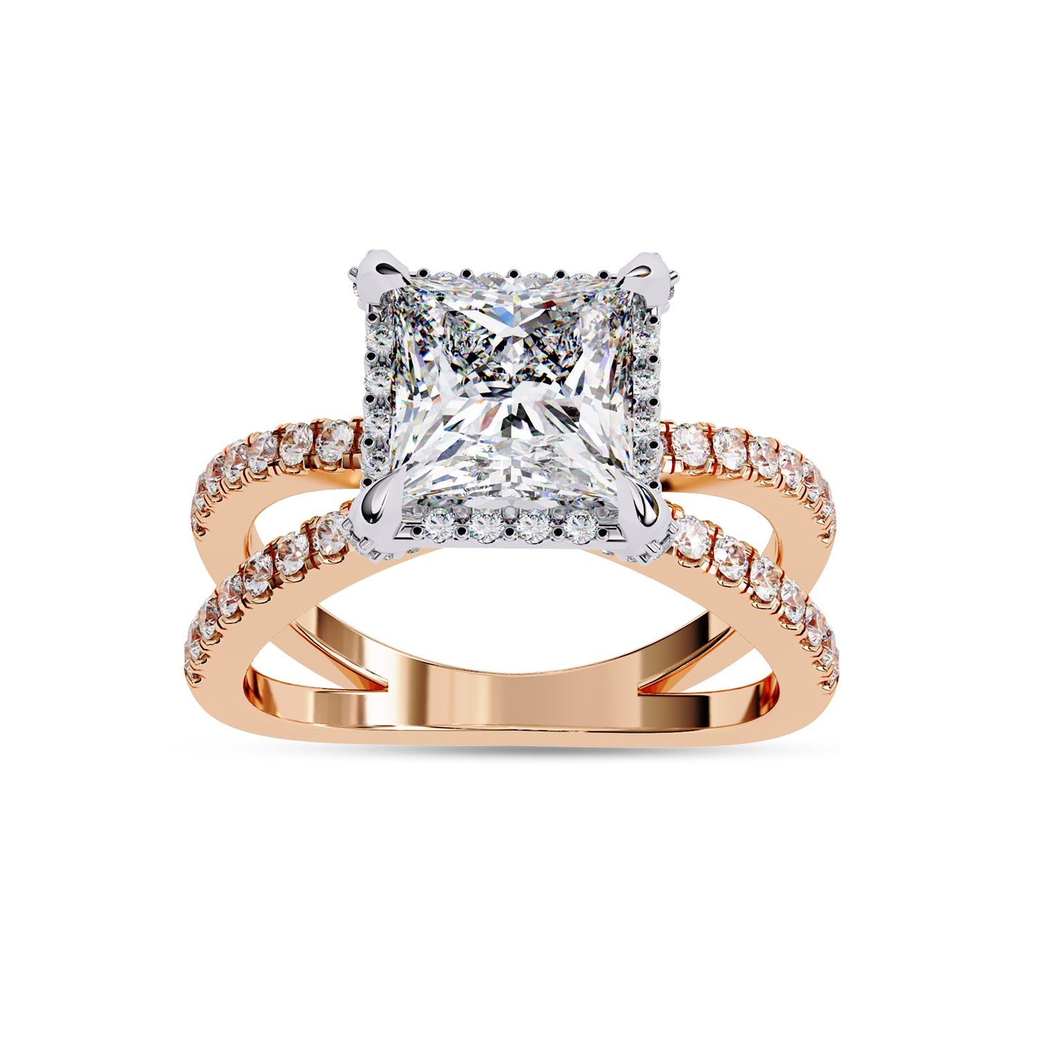 Criss Cross Hidden Halo Solitaire Lab Grown Diamond Engagement Ring