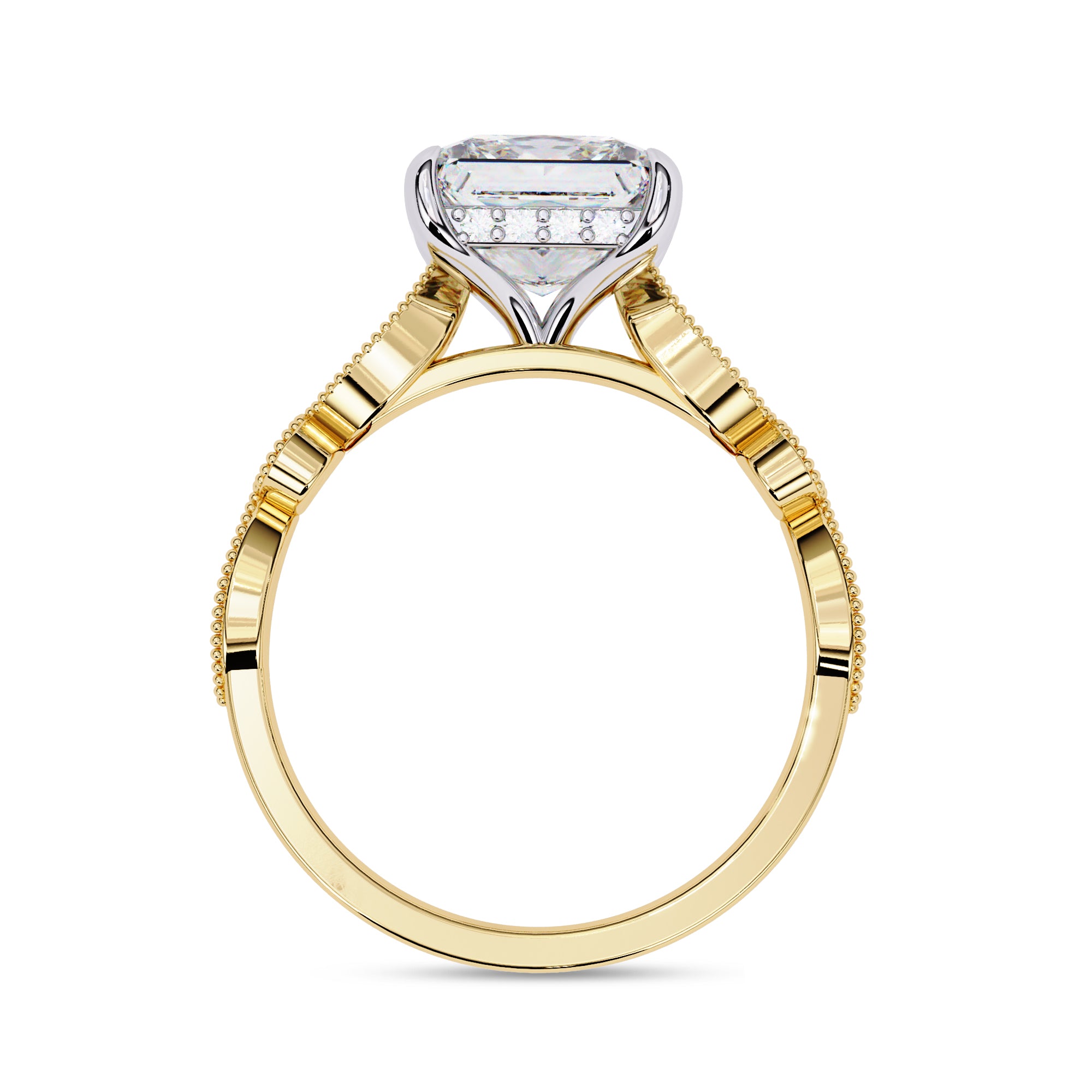 Lab Grown Diamond Hidden Halo Solitare Beaded Engagement Ring