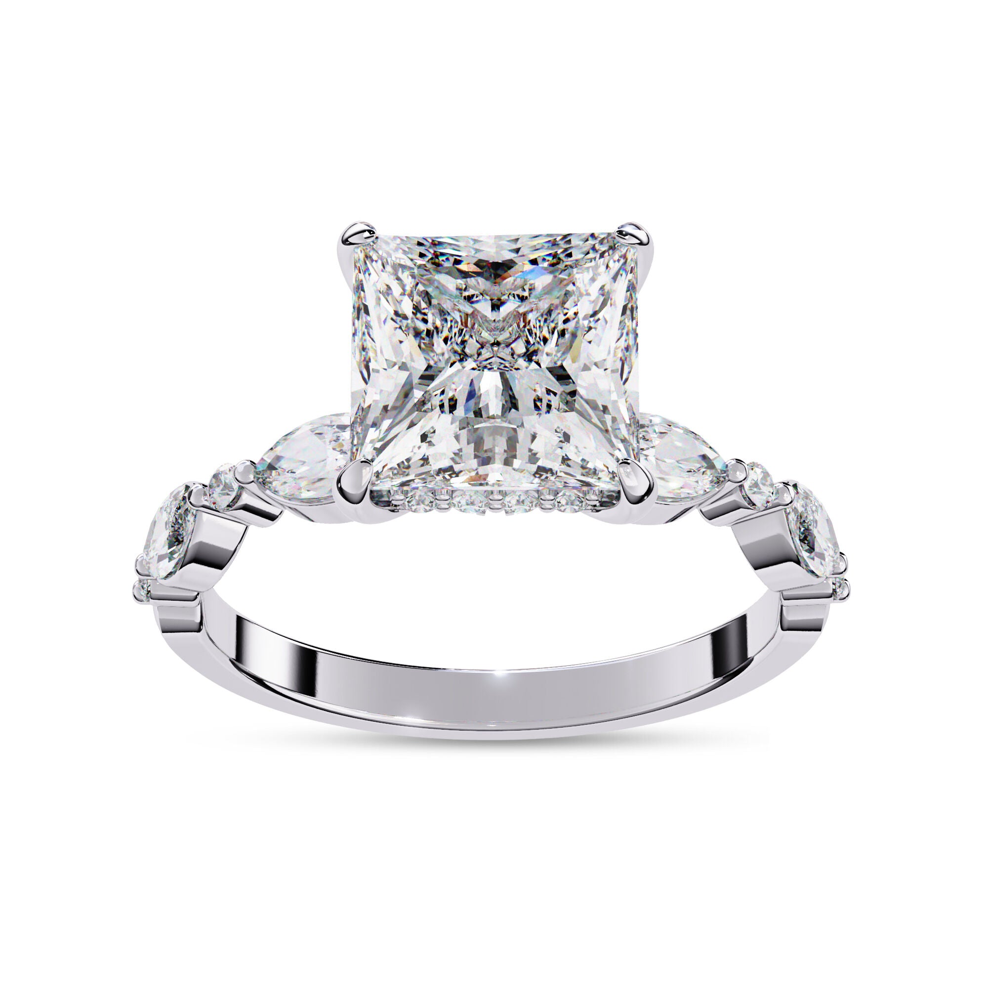 Princess Solitaire Hidden Halo Engagement Lab Grown Diamond Ring