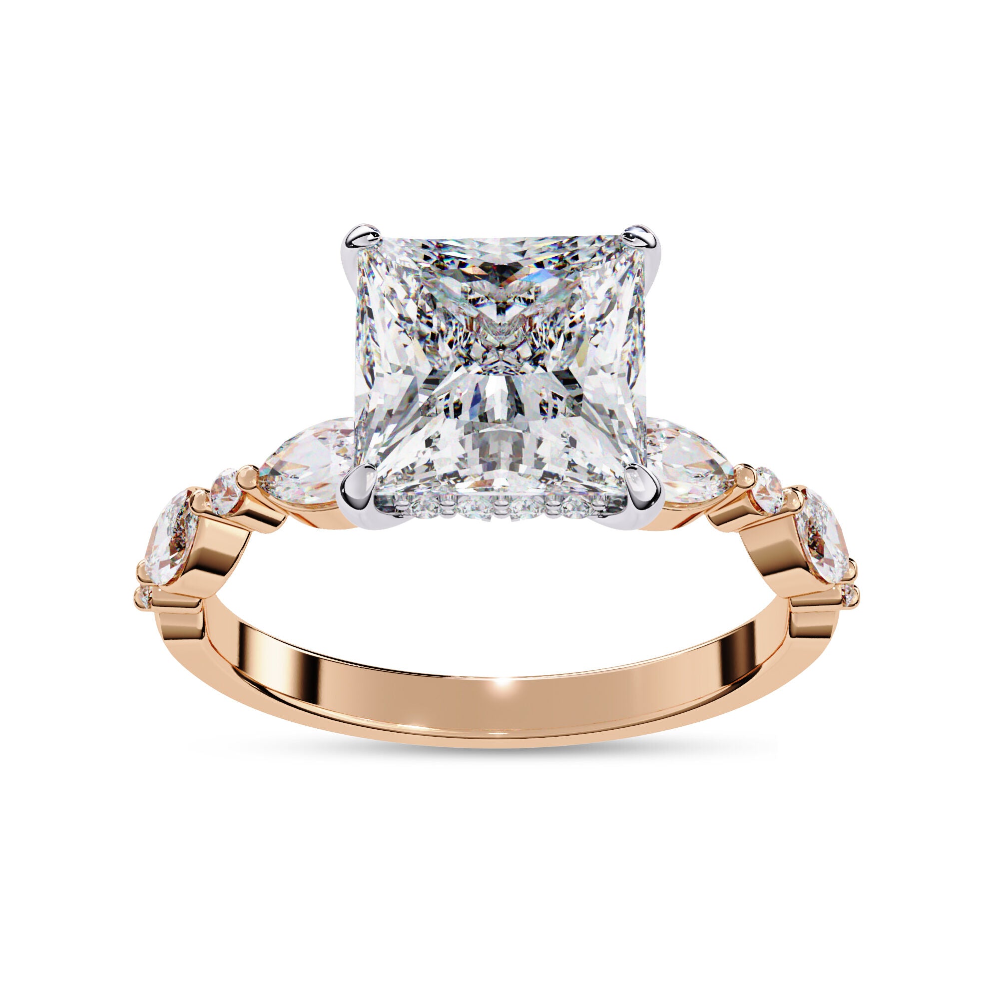 Princess Solitaire Hidden Halo Engagement Lab Grown Diamond Ring