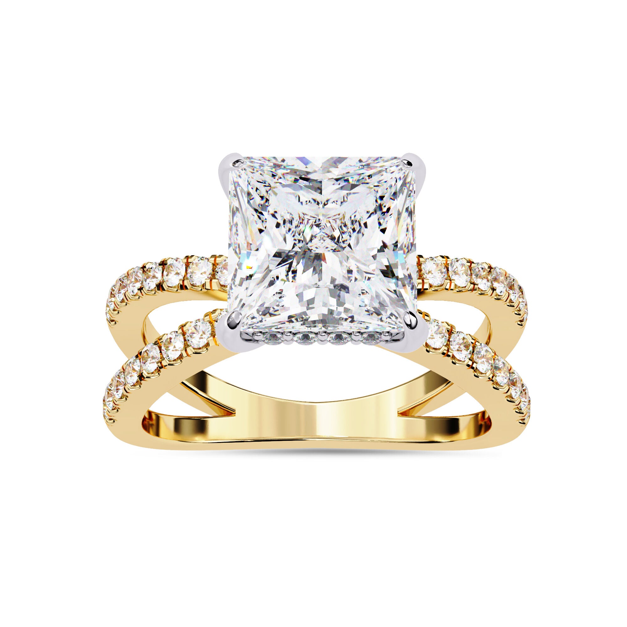 Solitaire Criss Cross Hidden Halo Engagement Lab Grown Diamond Ring